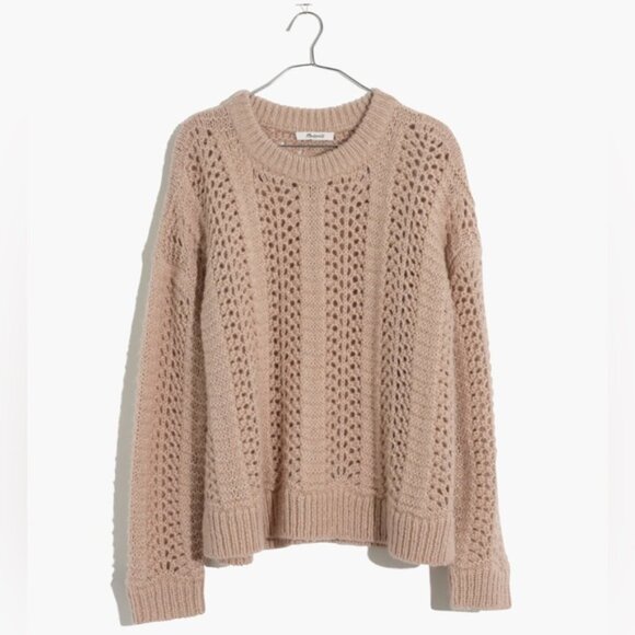 Madewell Windemere Pointelle Sweater M Bisque Beige Wool Alpaca Soft Pullover - Picture 10 of 12